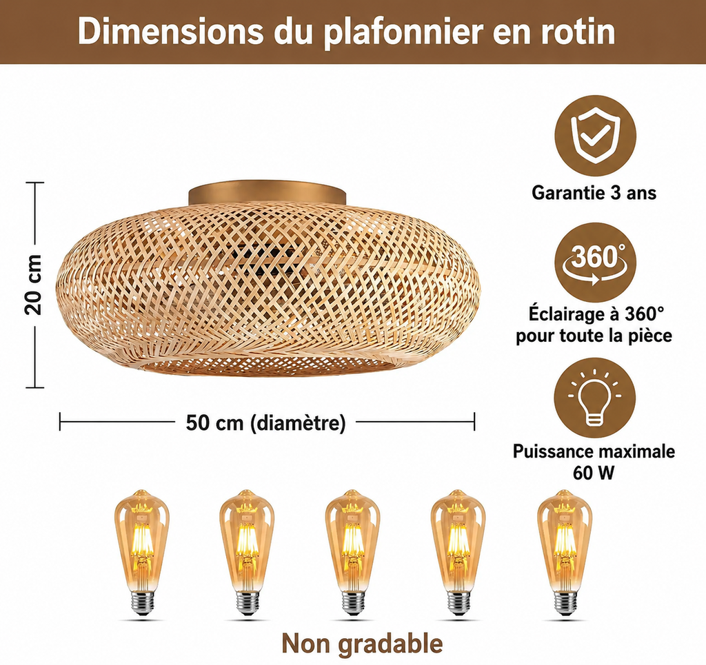 Ventilateur de plafond bambou à pales rétractables | Ventelux
