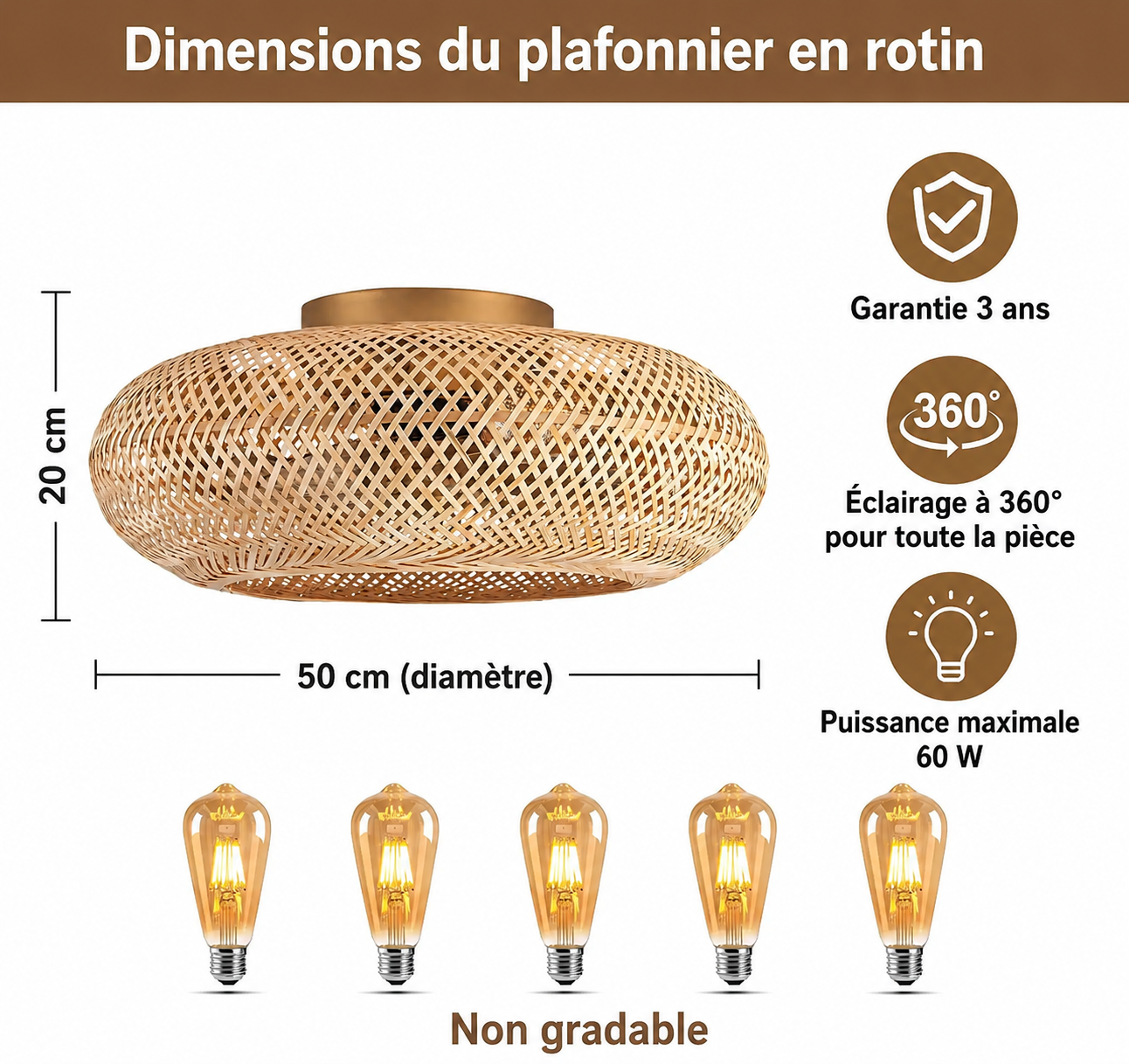 Ventilateur de plafond bambou à pales rétractables | Ventelux