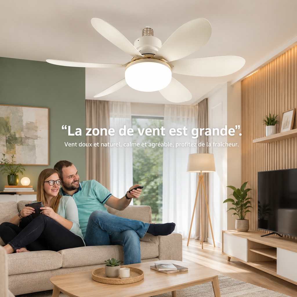Ventilateur de Plafond LED 52cm avec Télécommande – 3 Températures de Couleur, Moteur DC Silencieux