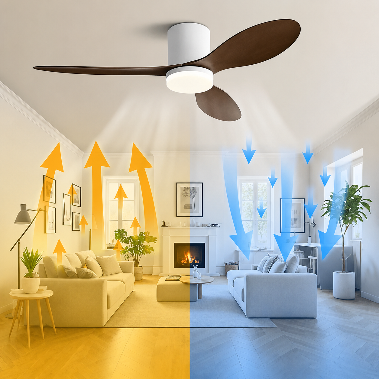 Ventilateur de Plafond LED 25/42/52 pouces – Moteur DC Silencieux, Télécommande & Application, 6 Vitesses