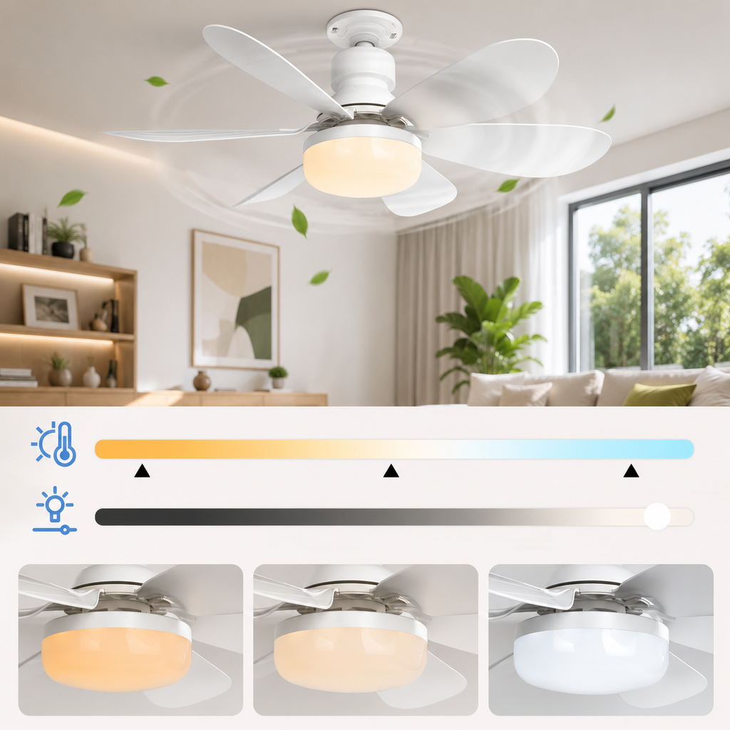 Ventilateur de Plafond LED Compact E27 52cm – Télécommande, Dimmable, Culot E27