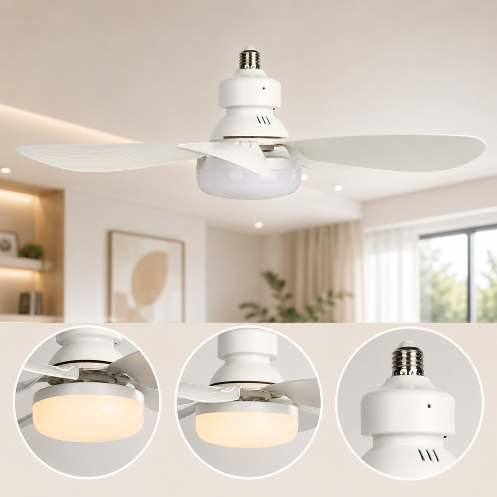 Ventilateur de Plafond LED Compact E27 52cm – Télécommande, Dimmable, Culot E27