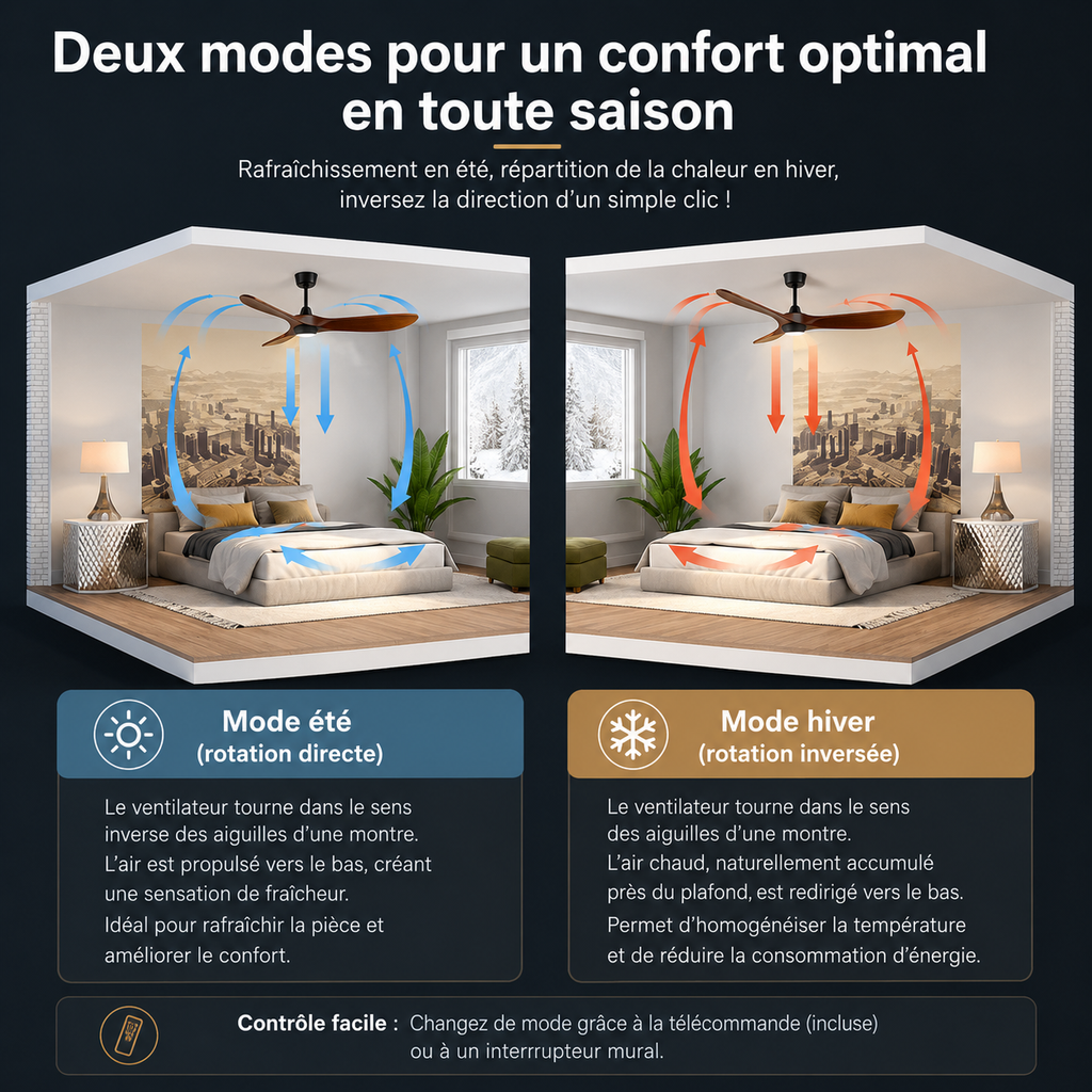 Ventilateur de plafond style rétro installé dans un salon