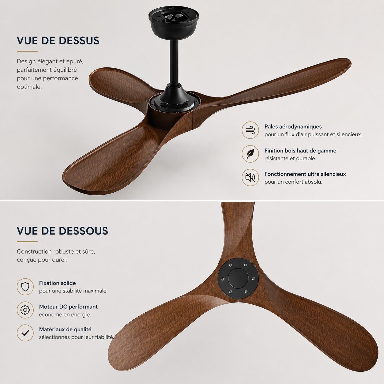 Ventilateur de plafond industriel Ventelux, finition blanche et noire