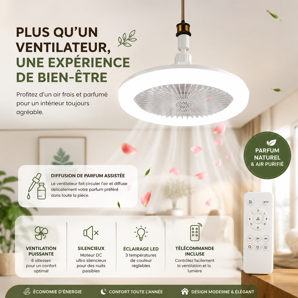Ventilateur de plafond LED E27 silencieux avec télécommande