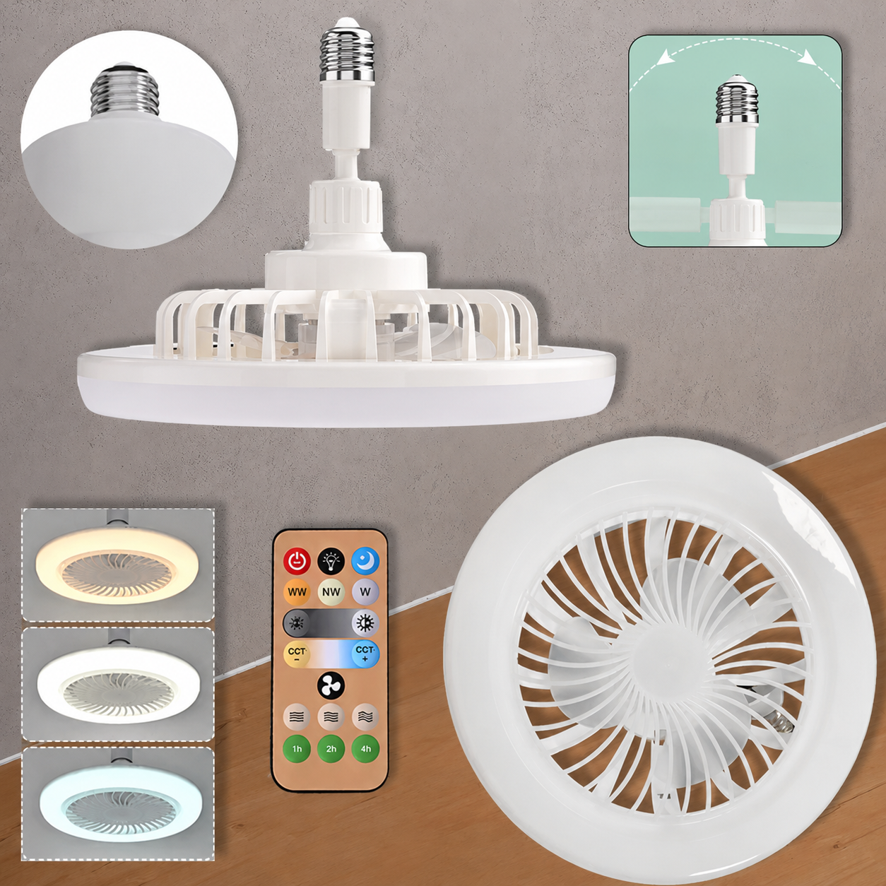 Ventilateur de plafond LED E27 silencieux avec télécommande