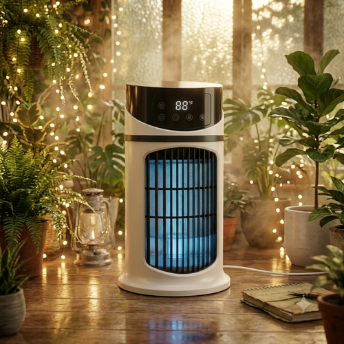 Mini Climatiseur USB Portable — Ventilateur Brumisateur avec Veilleuse LED