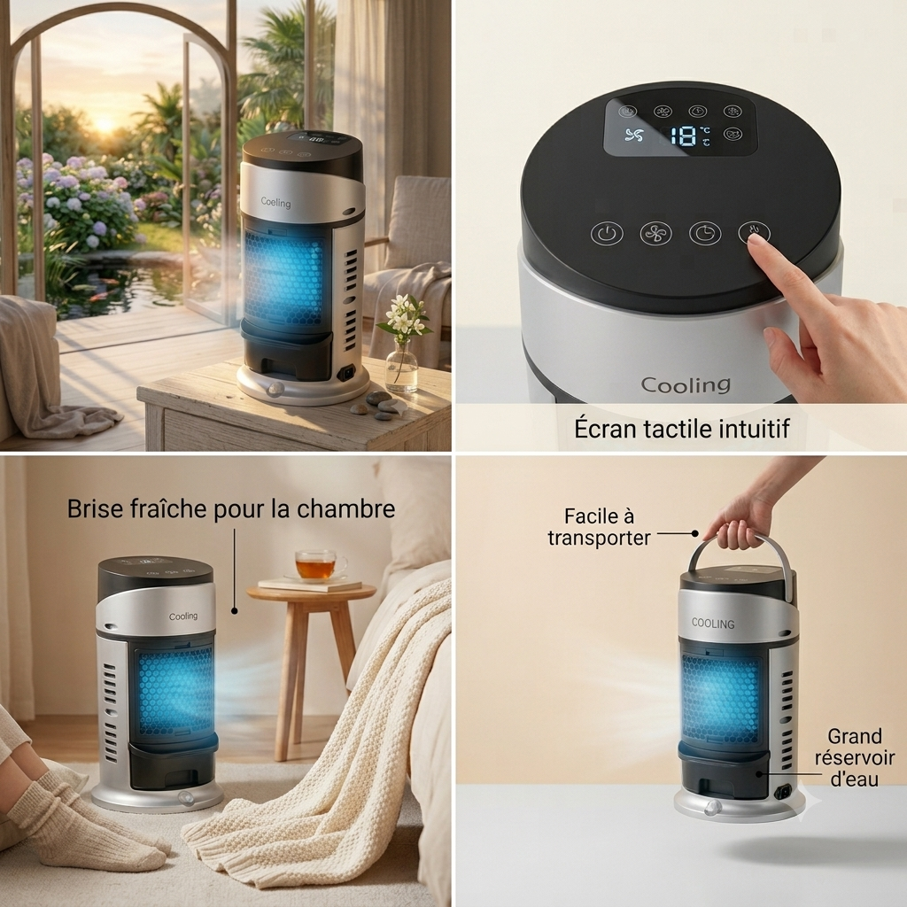 Mini Climatiseur USB Portable — Ventilateur Brumisateur avec Veilleuse LED