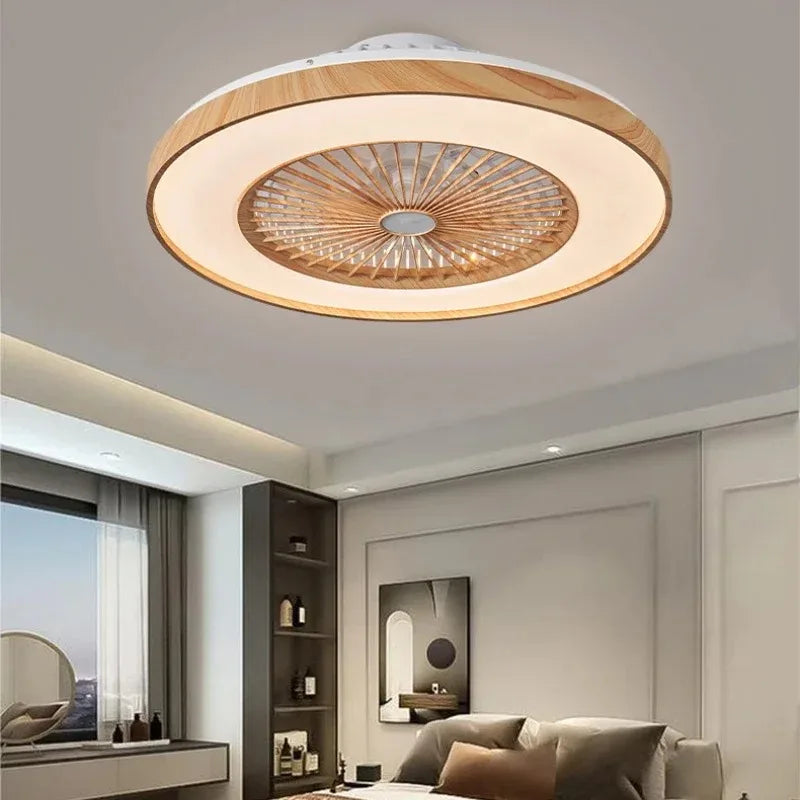 Ventilateur de plafond 60cm LED effet bois Ventelux, éclairage LED allumé
