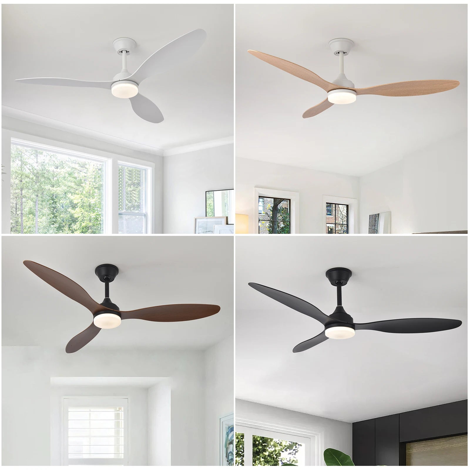 Ventilateur de plafond LED 25/42/52 pouces blanc noir ou bois Ventelux