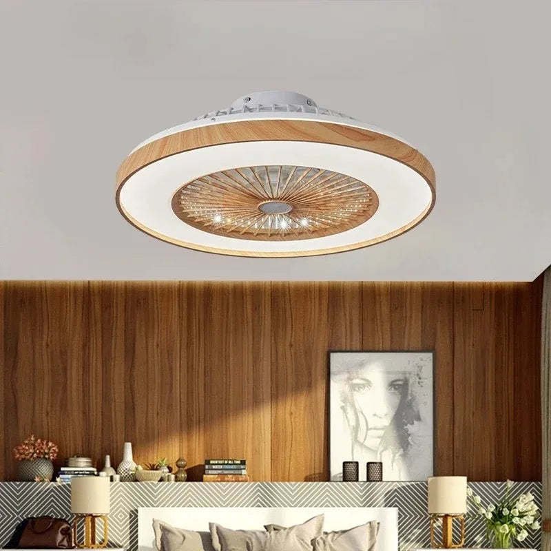 Ventilateur de plafond 60cm LED effet bois Ventelux, en situation